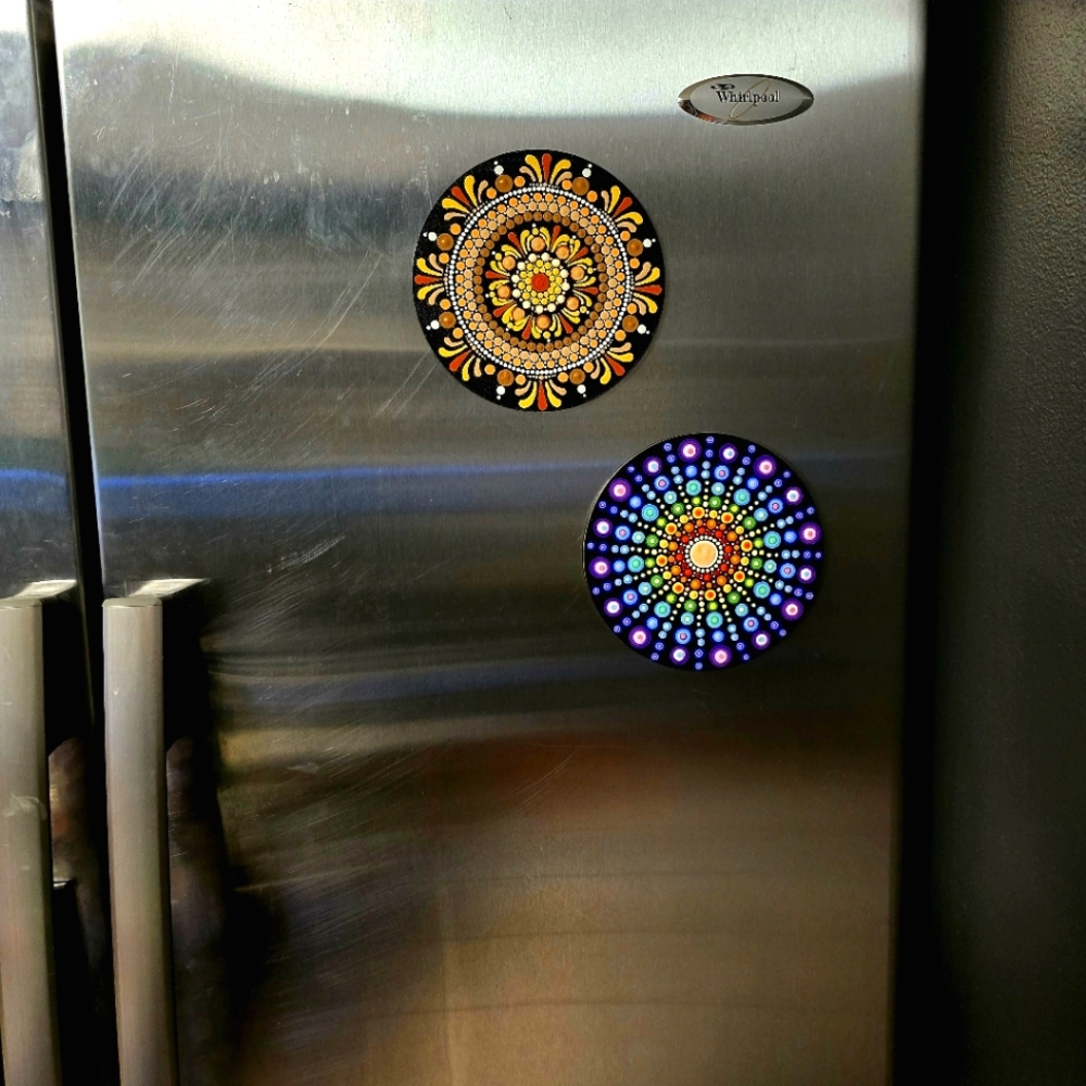 6" Handpainted Mandala Large Magnet Boho Hippie FolkArt DotArt - Picture 4 of 5